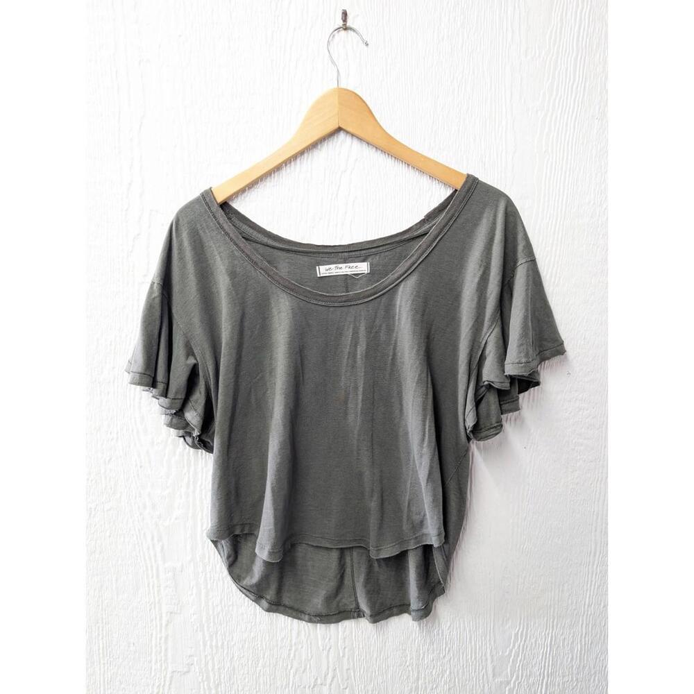 We The Free People Green Ruffle Flutter Sleeve T-shirt Tee Top Hippie Boho XS - Picture 1 of 6
